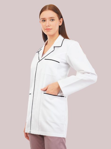 Deep Notch Collar Doctor Lab Coat Dark Grey