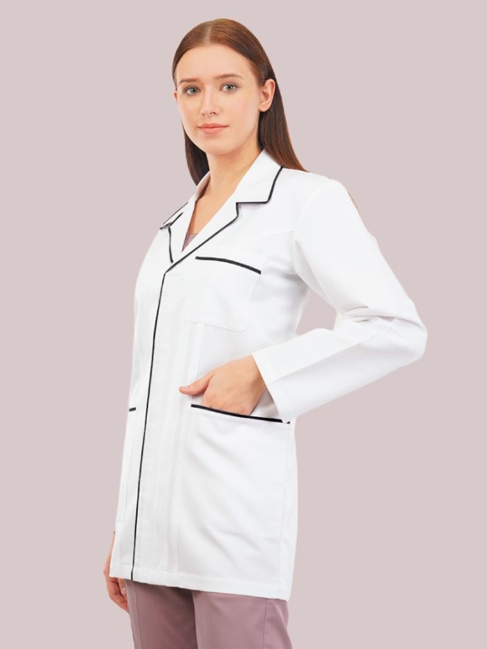 Deep Notch Collar Doctor Lab Coat Dark Grey