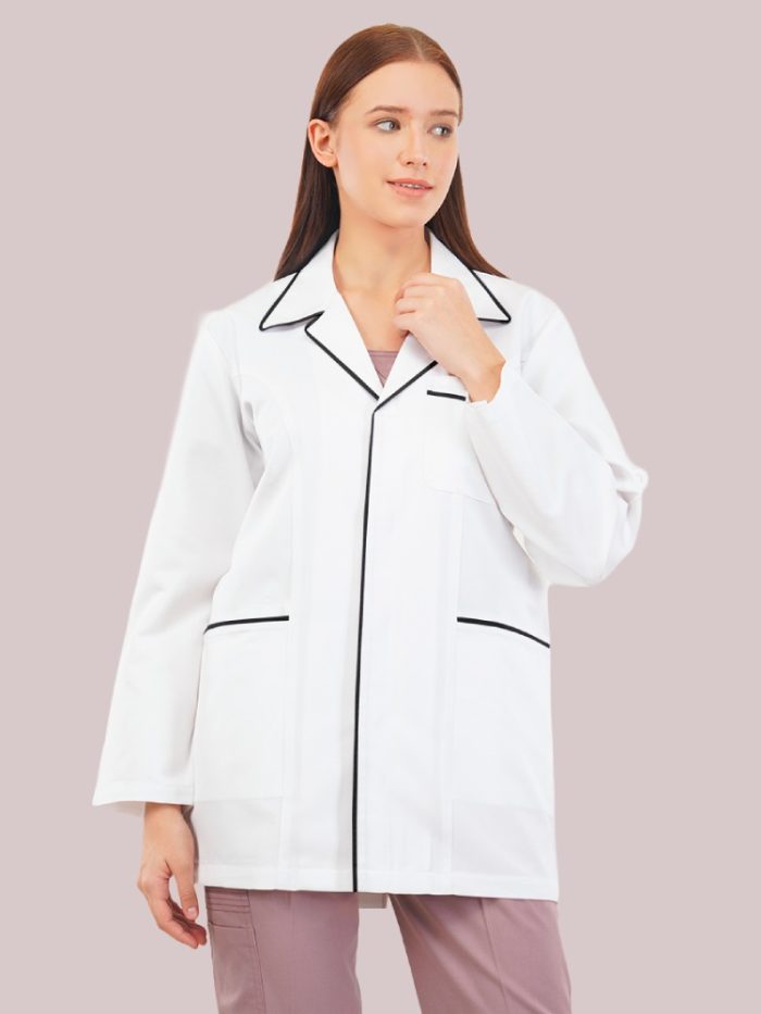 Deep Notch Collar Doctor Lab Coat Dark Grey