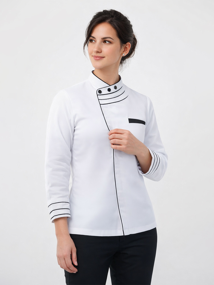 Urban Twill Women's Snap Fit Chef Coat Set White | LINTEX